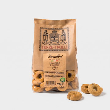 Apulijos „Tarallini“ su pomidorais ir bazilikais, 230 g